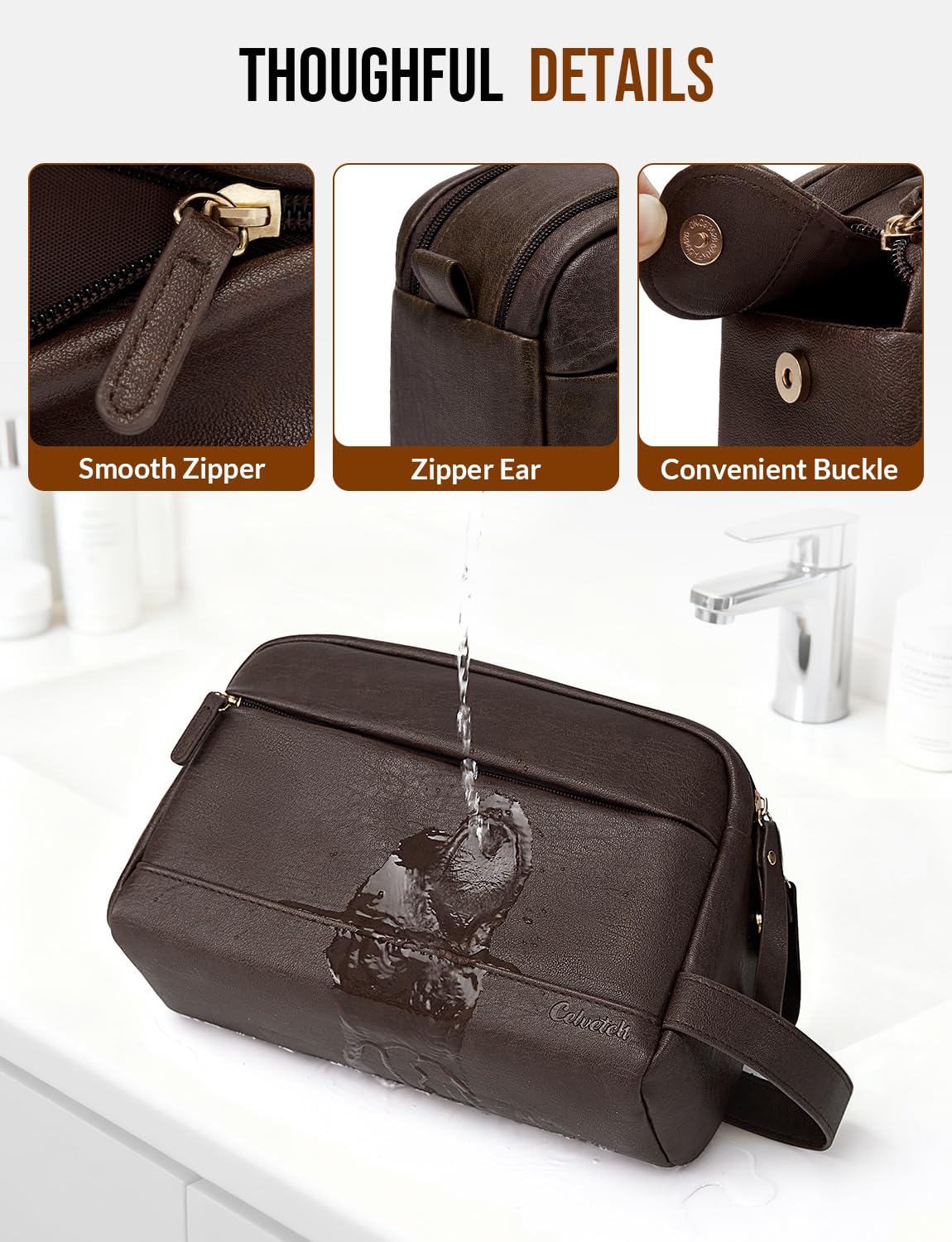 Celvetch PU leather toiletry bag in a gym bag demonstrates travel-ready organization