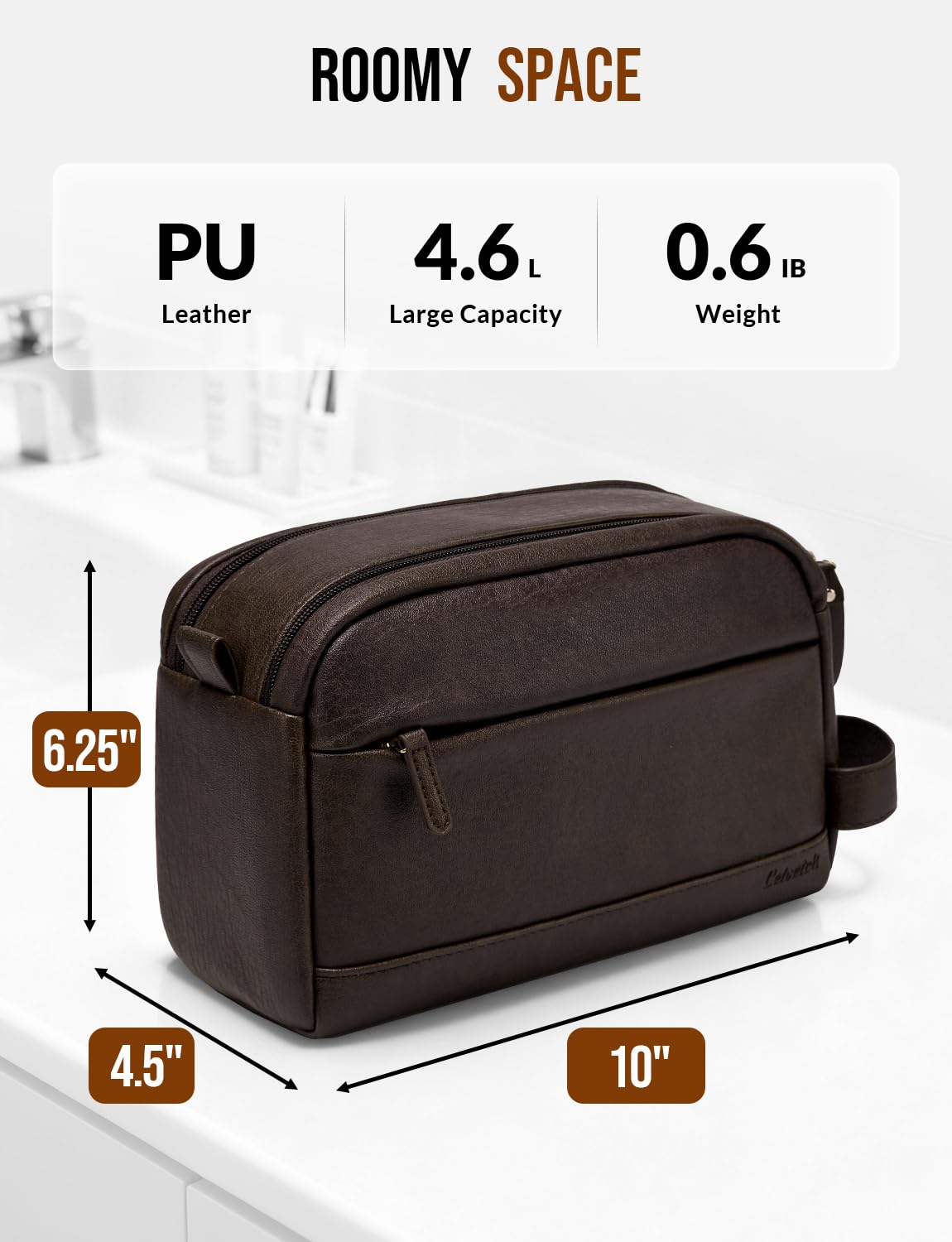 Celvetch PU leather toiletry bag open wide for easy packing and access