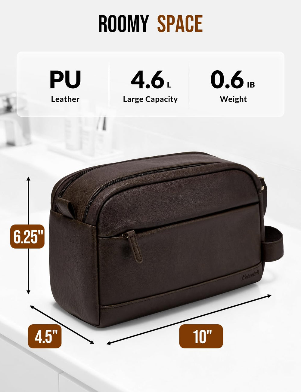 Celvetch PU leather toiletry bag open wide for easy packing and access