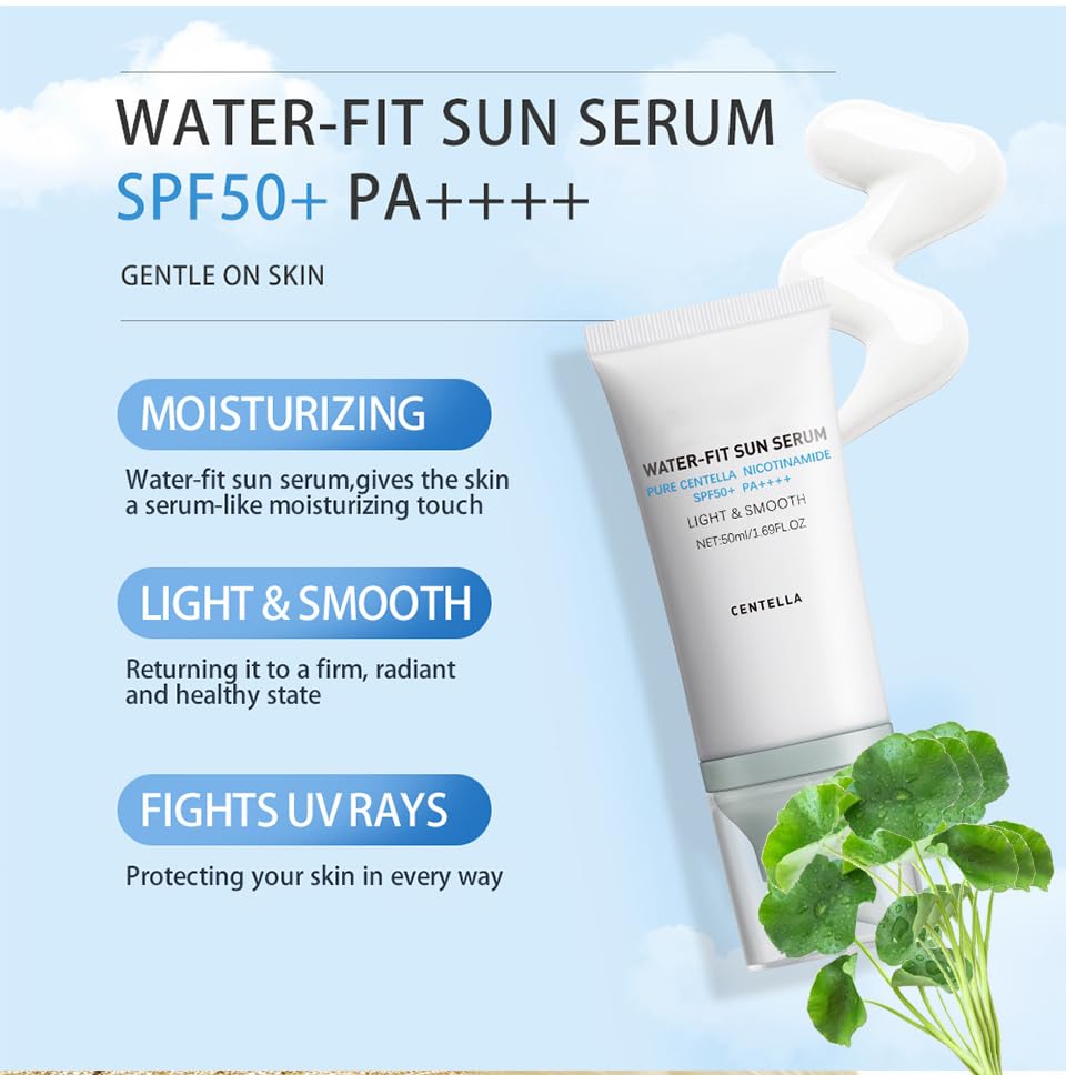 Centella Sunscreen water-fit serum application shows hydrating, non-sticky feel.