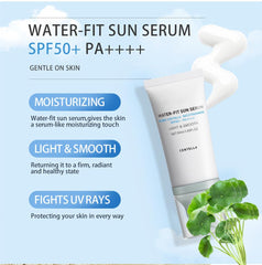 Centella Sunscreen water-fit serum application shows hydrating, non-sticky feel.