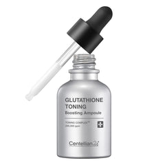 Centellian 24 glutathione-toning-ampoule bottle highlighting antioxidant formula for even skin tone.