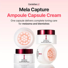 CENTELLIAN 24 Madeca Mela Capture Ampoule Capsule Cream ampoules close-up highlights centella and peptides for skin resilience.