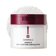 CENTELLIAN 24 Madeca Mela Capture Ampoule Pad box showcases vegan, melanin-targeting skincare option.