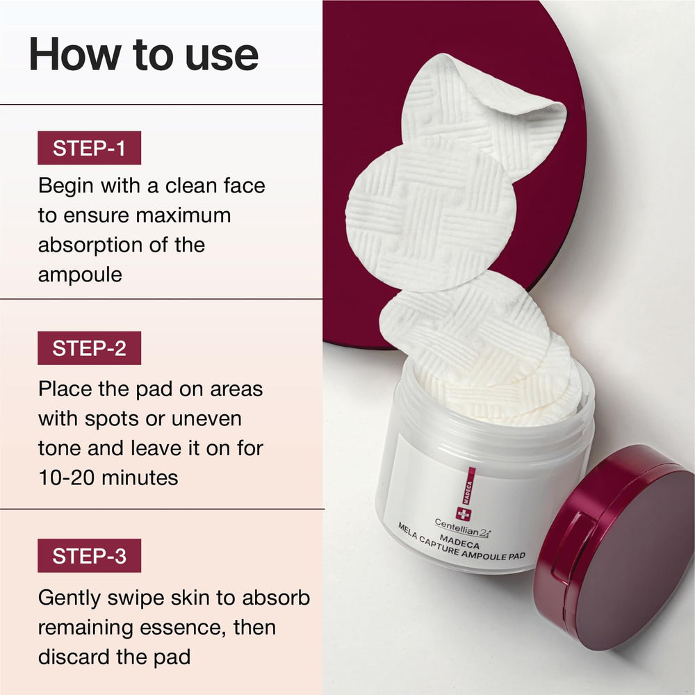 CENTELLIAN 24 Madeca Mela Capture Ampoule Pad night routine setup for calming skincare ritual.