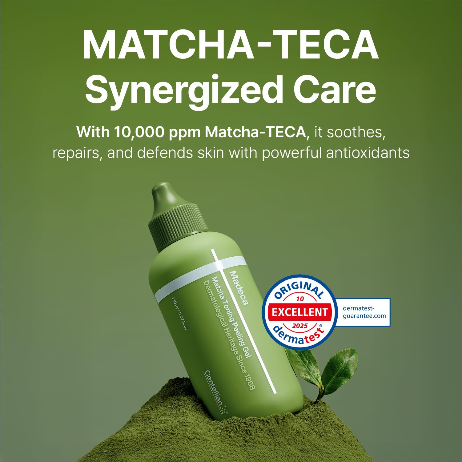 Centellian 24 Madeca Matcha Toning Peeling Gel swatch demonstrates gentle massage action.