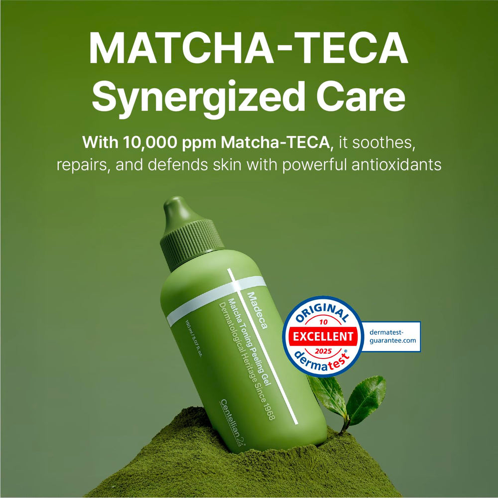 Centellian 24 Madeca Matcha Toning Peeling Gel swatch demonstrates gentle massage action.