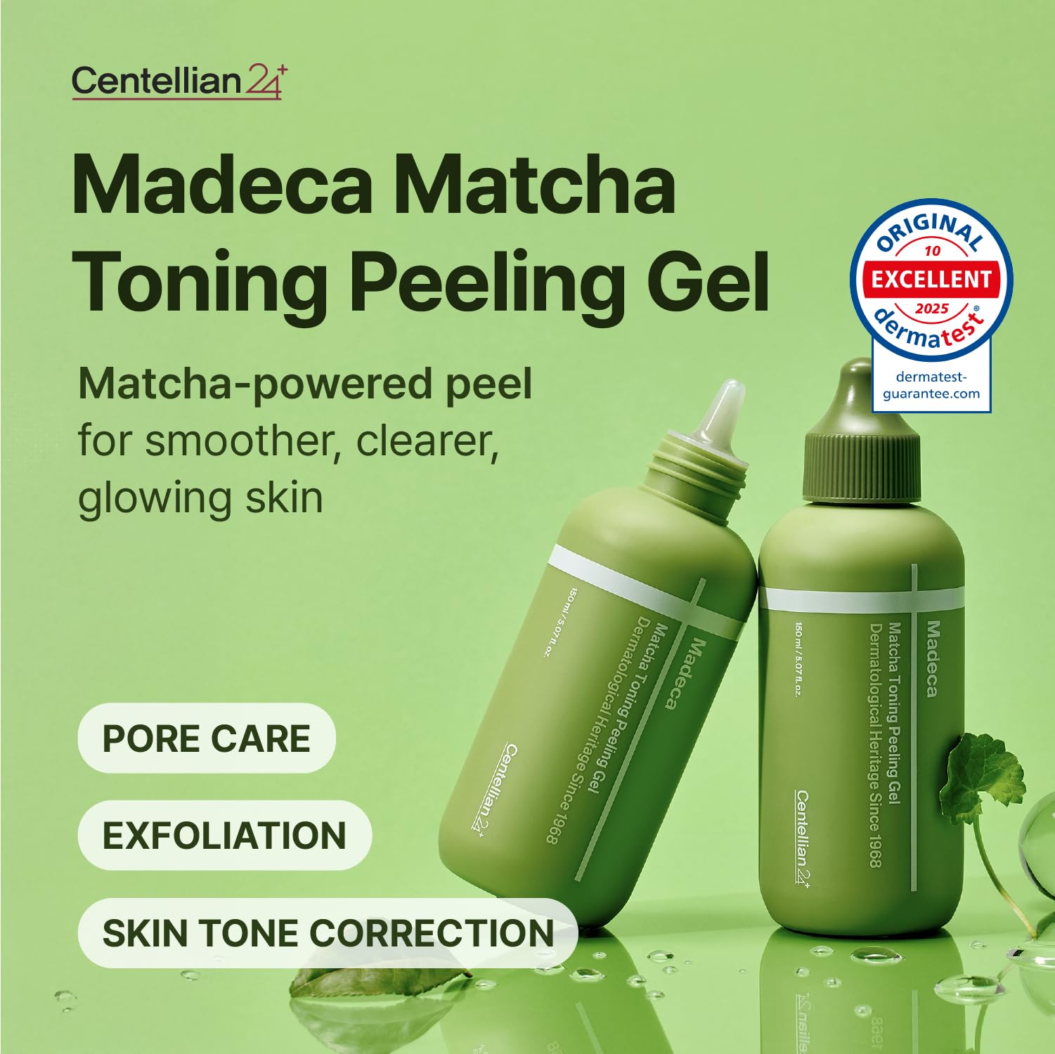 Centellian 24 Madeca Matcha Toning Peeling Gel texture close-up highlights creamy micro-exfoliation.