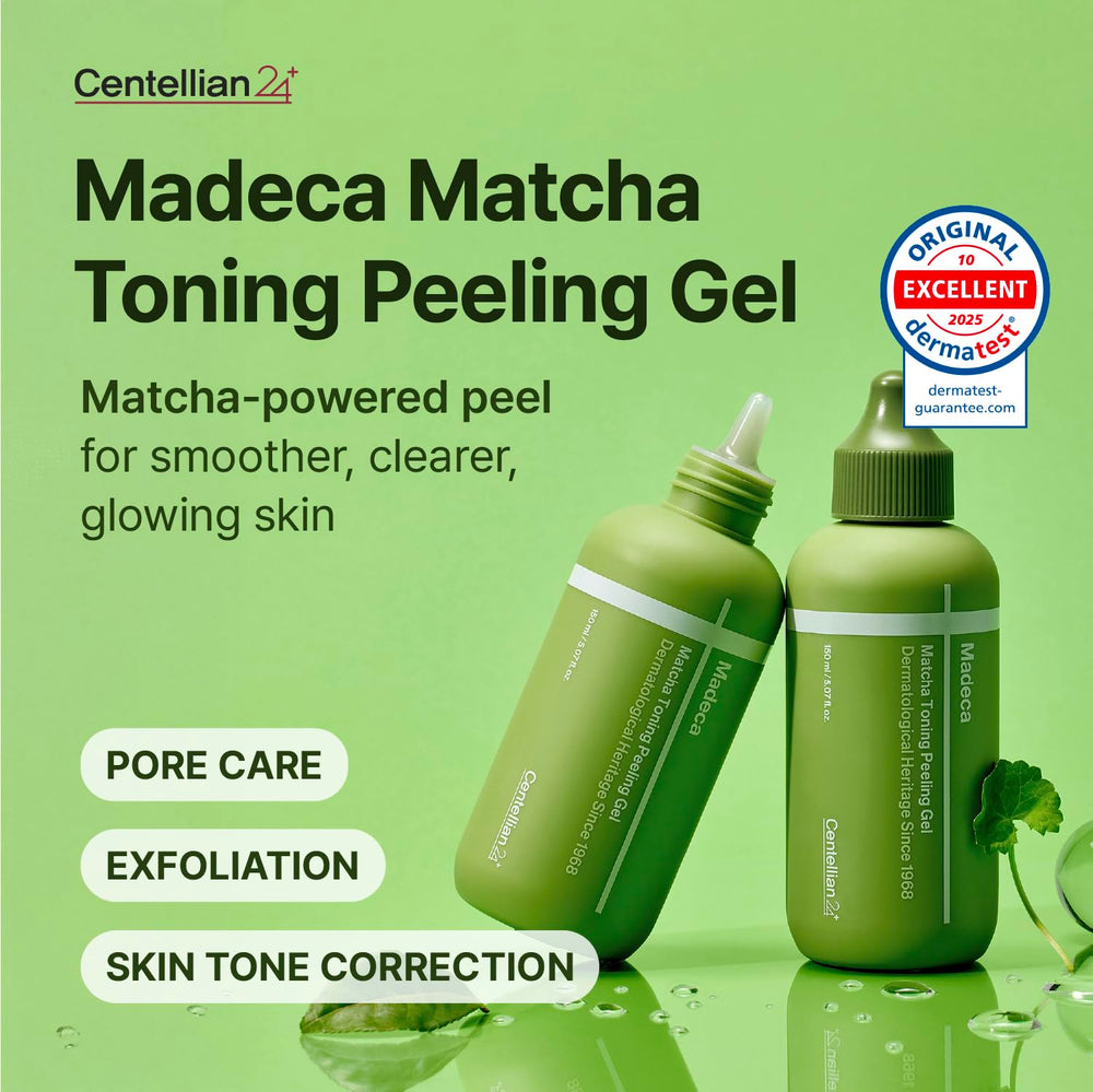 Centellian 24 Madeca Matcha Toning Peeling Gel texture close-up highlights creamy micro-exfoliation.