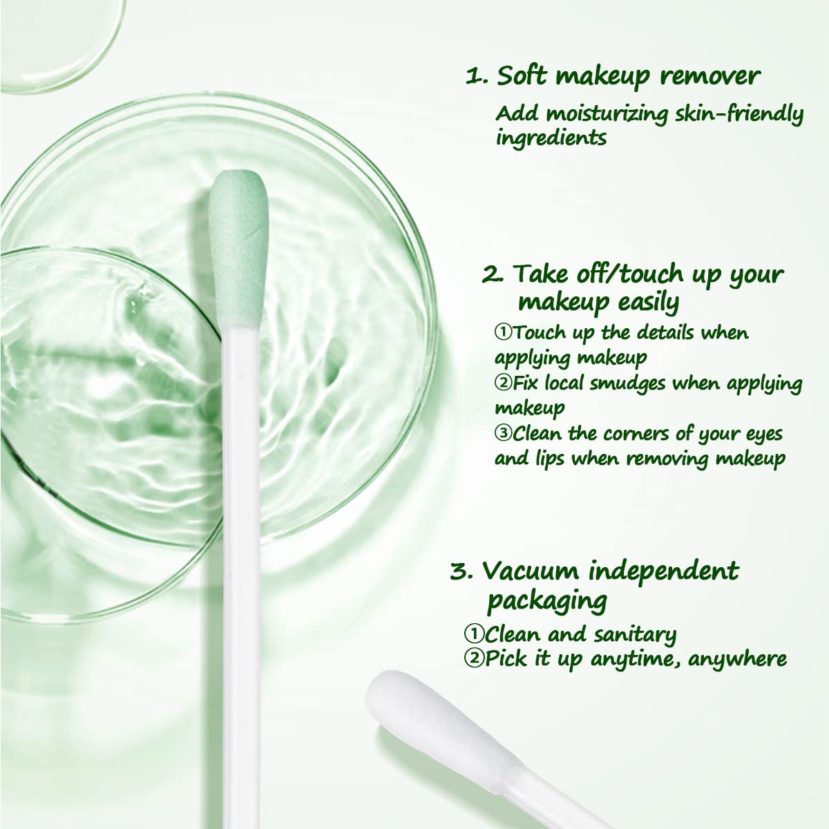 Ceonam cotton makeup remover swabs liquid-filled-tip closeup highlights gentle vitamin E care