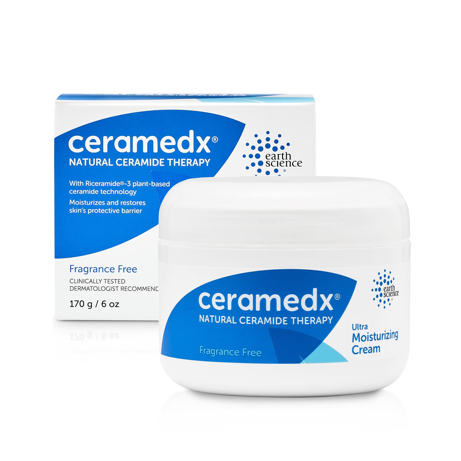 Ceramedx ceramide cream jar close-up, fragrance-free hydration for dry skin