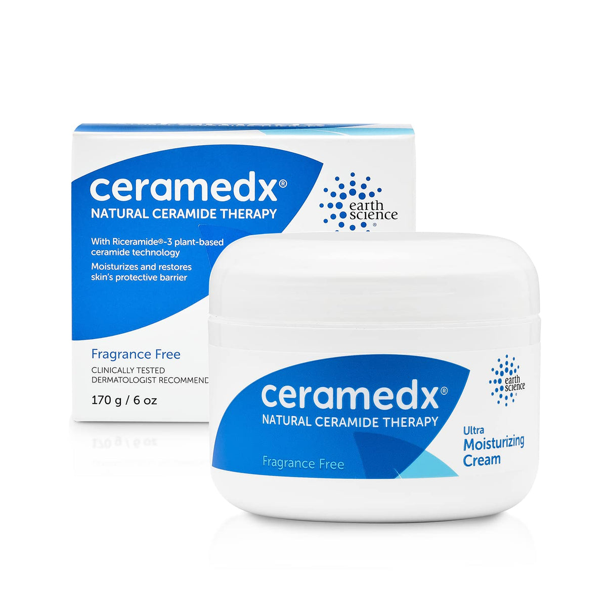 Ceramedx ceramide cream jar close-up, fragrance-free hydration for dry skin