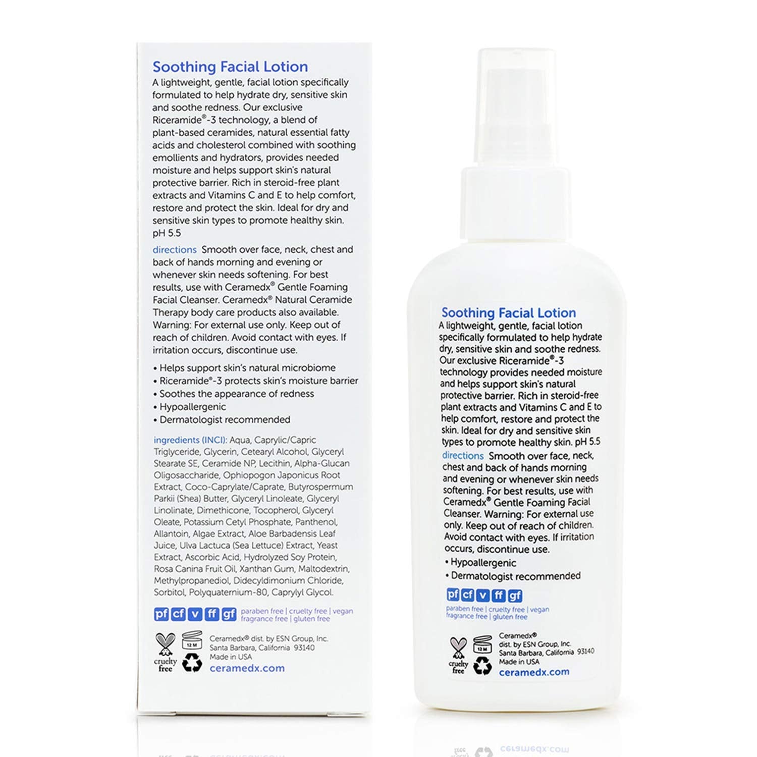 Ceramedx soothing facial lotion fragrance-free label offers comfort for sensitive skin.