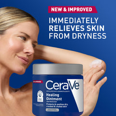 Hand applying CeraVe Healing Ointment to dry skin demonstrating quick sealing benefit