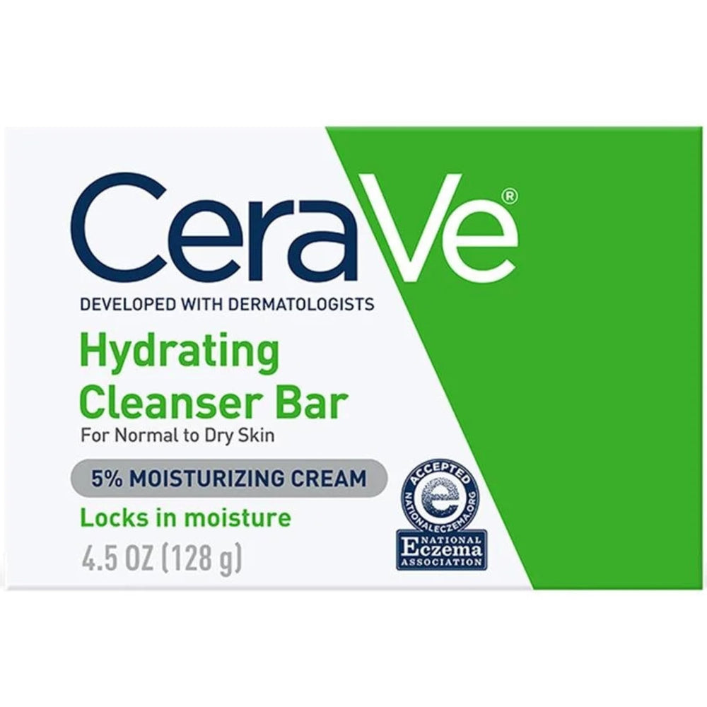 CeraVe Hydrating Cleansing Bar pack of six, close-up bar, gentle on dry skin.