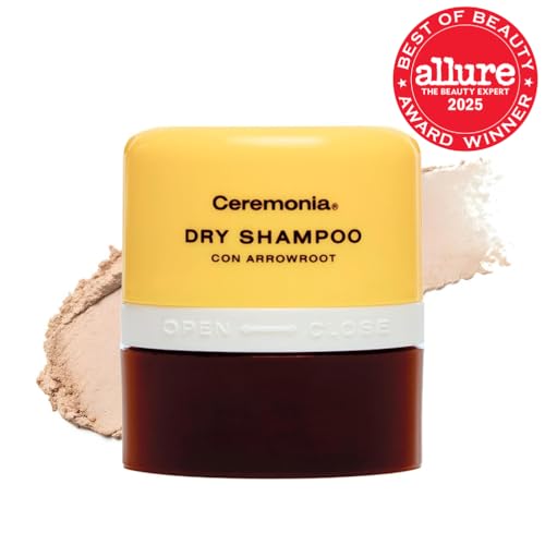 Ceremonia dry shampoo arrowroot powder dispenses for mess-free root refresh.