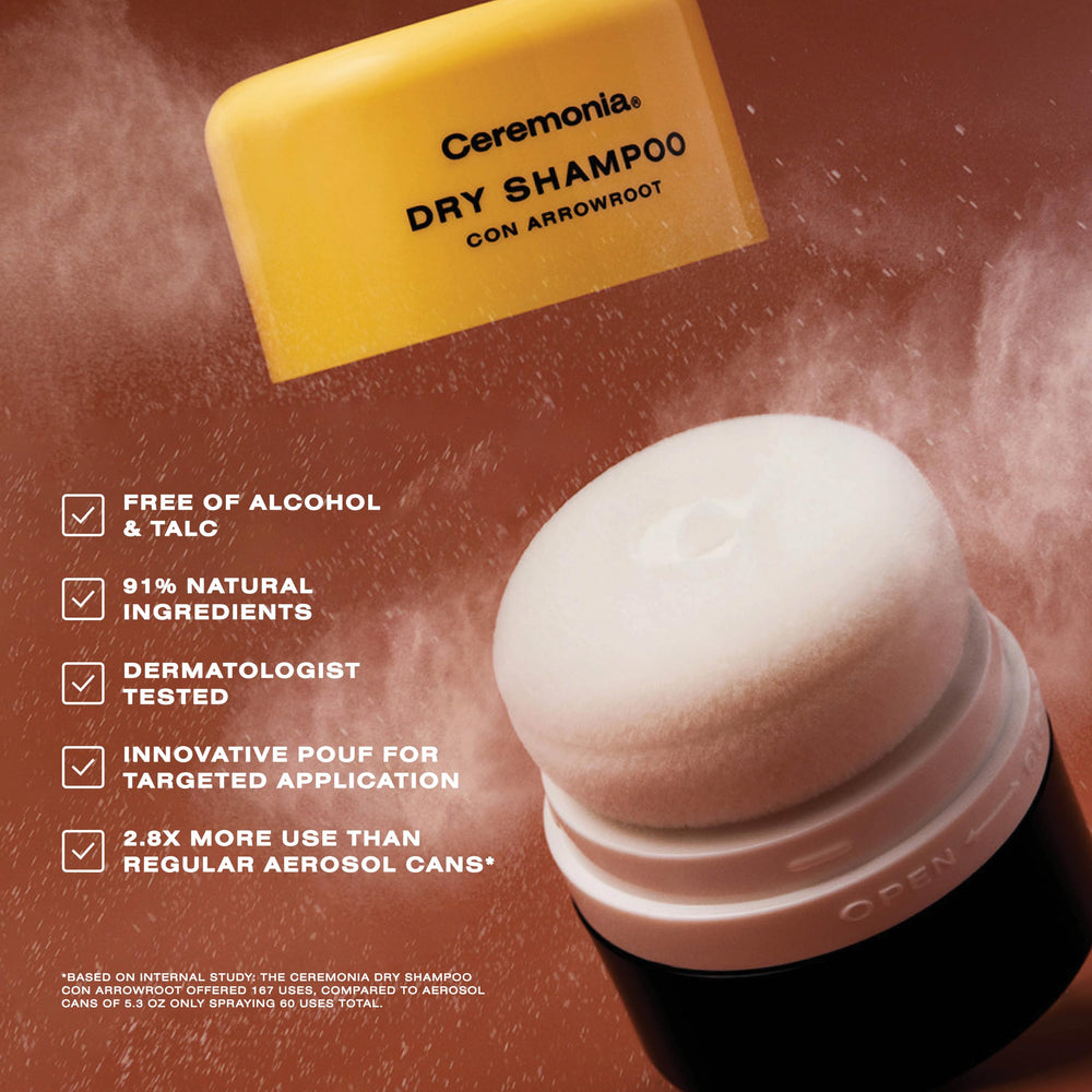 Ceremonia dry shampoo adds light volume and texture without weighing hair down.