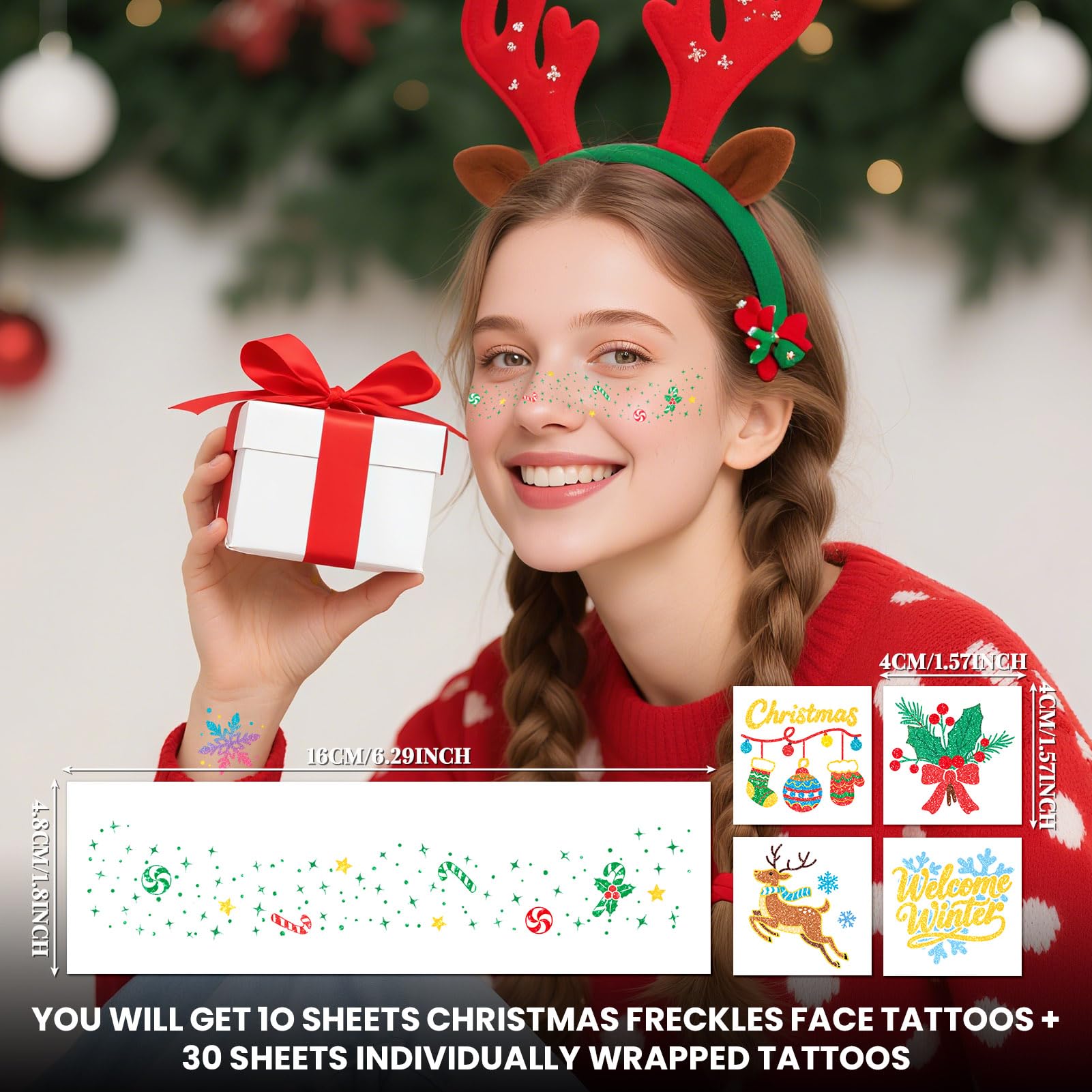 Cerlaza ornaments design tattoos enhance holiday style with glitter