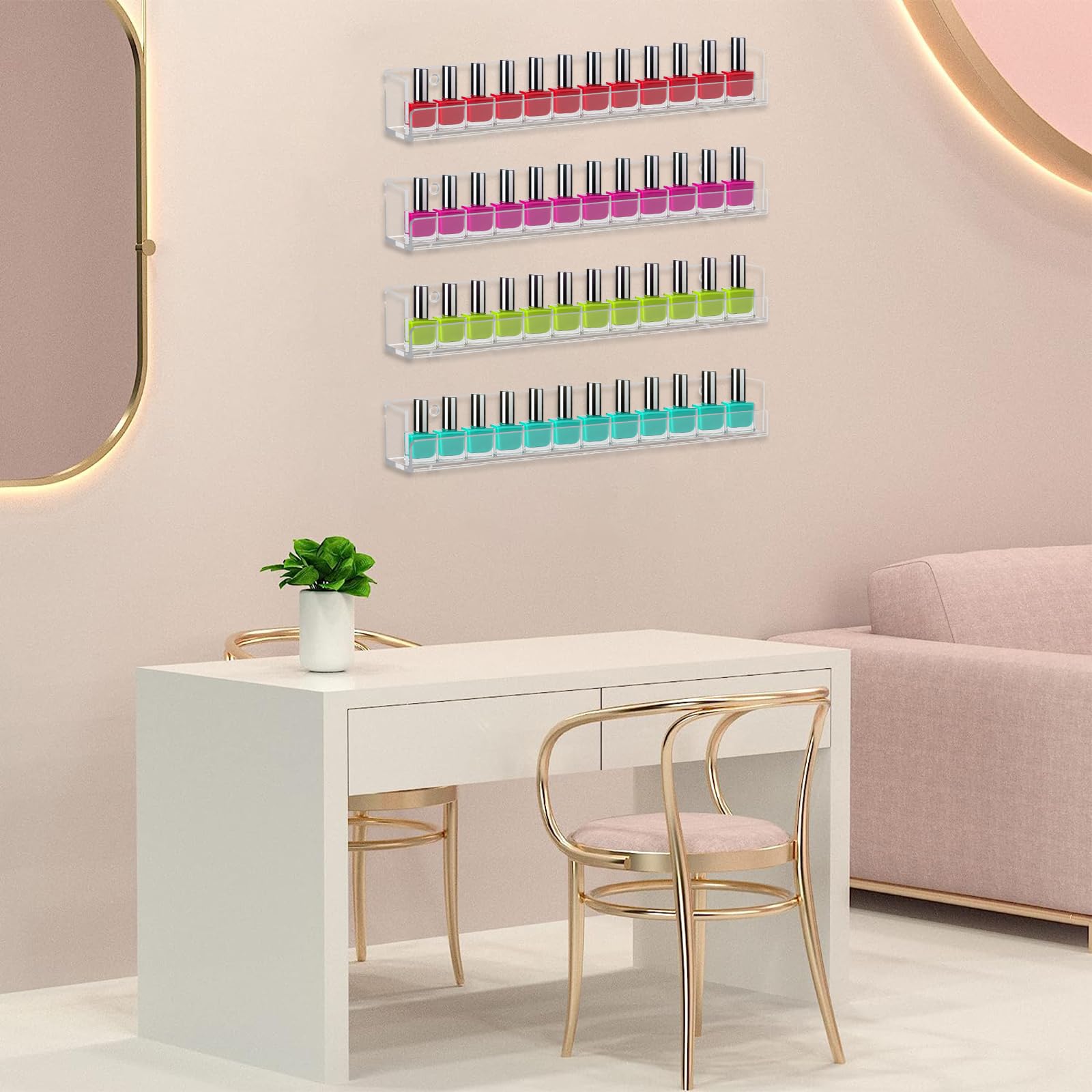 Cerpourt clear acrylic rack provides transparent polish display for easy color selection.