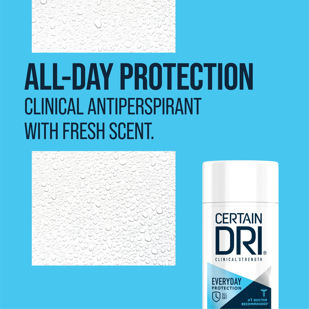 Certain Dri front label packaging highlights trusted protection for excessive sweating.