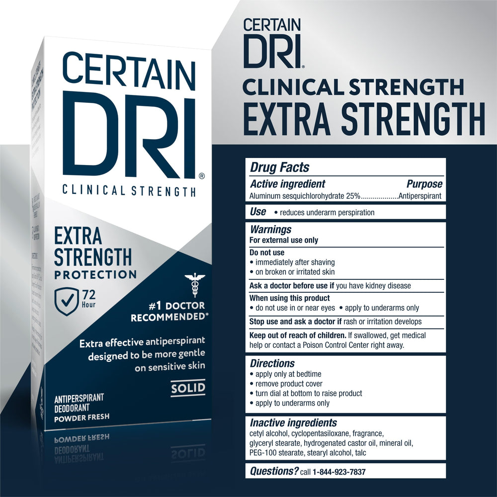 Visual of the powder-fresh scent associated with Certain Dri for discreet wear.