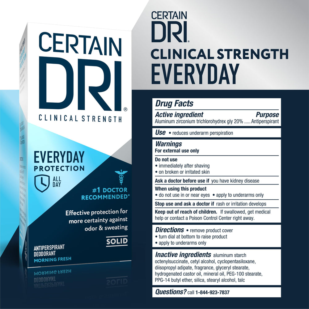 Certain Dri travel-friendly compact stick ready for gym or travel use.