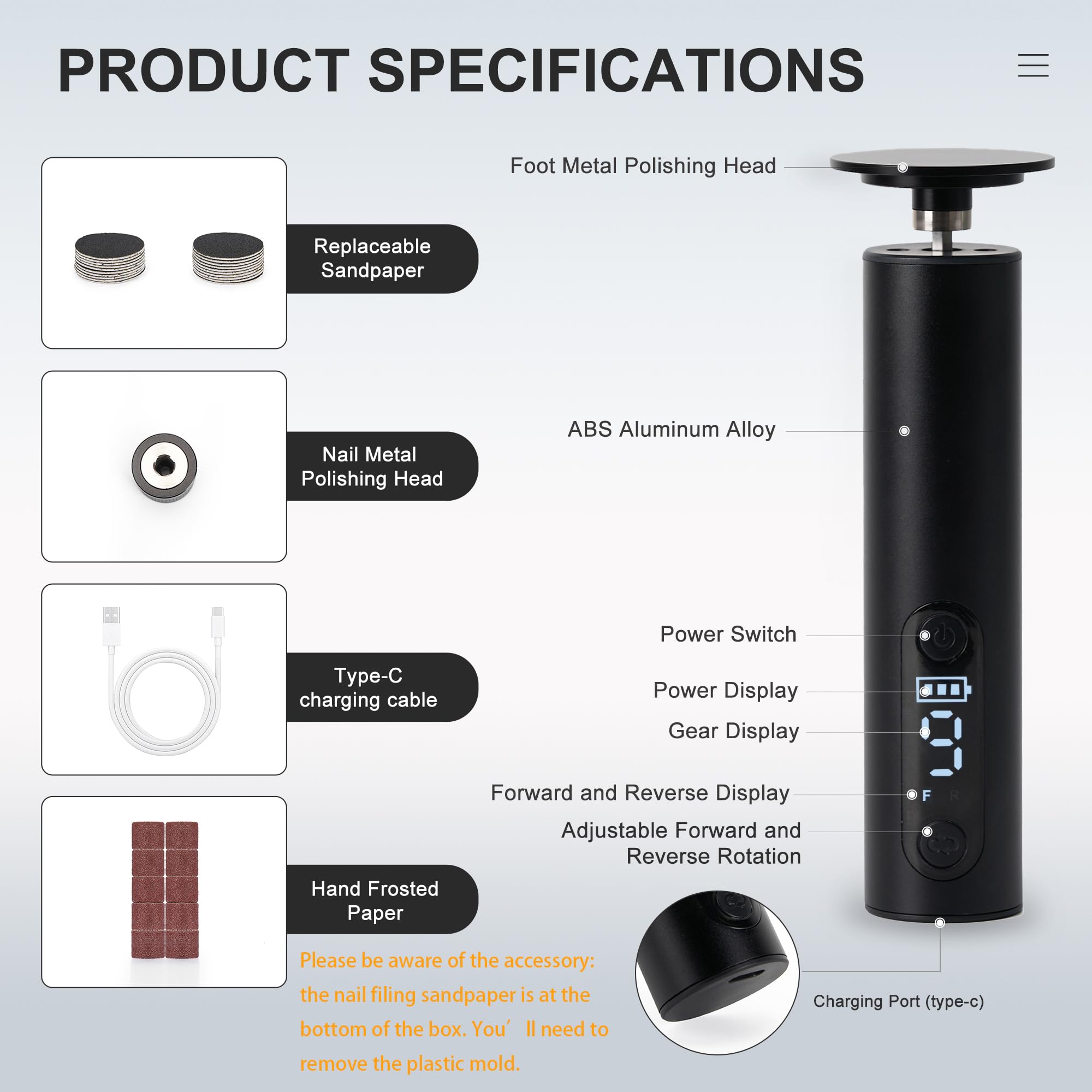 Cesekao foot callus remover beside charging cable highlights rechargeable design and USB-C charging convenience.