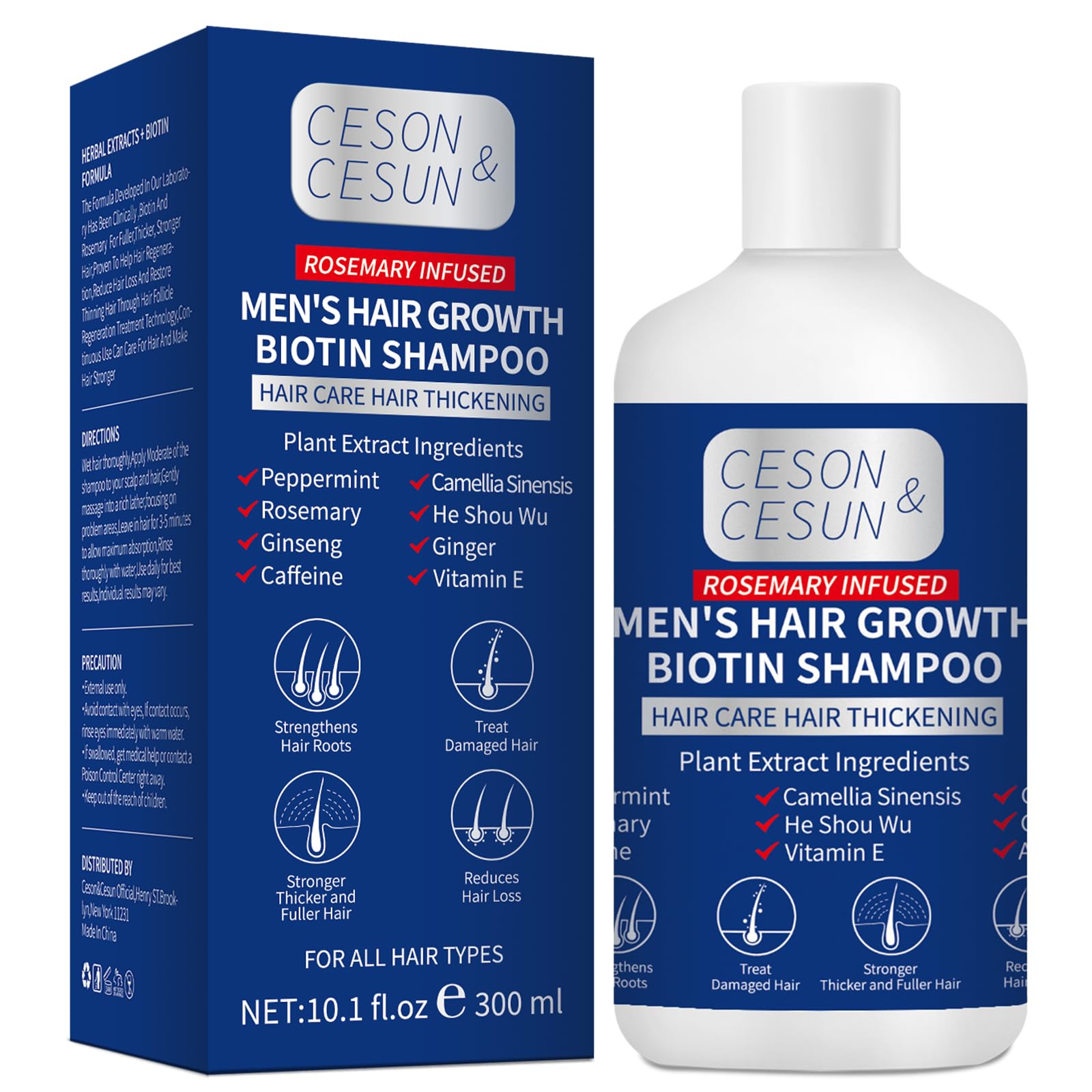 Ceson&Cesun rosemary biotin shampoo bottle shows anti-thinning care for fuller-looking hair