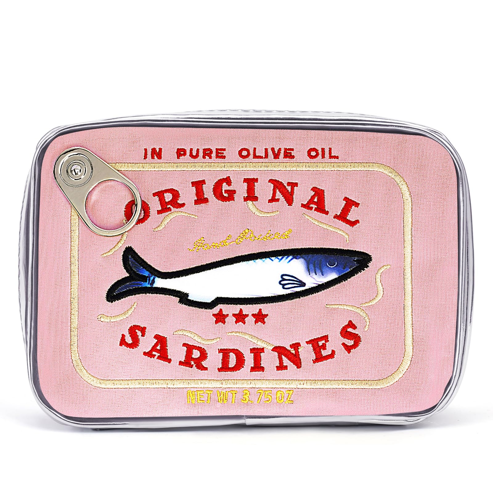Cessfle funny sardine makeup bag featuring a cat tin design for stylish makeup storage