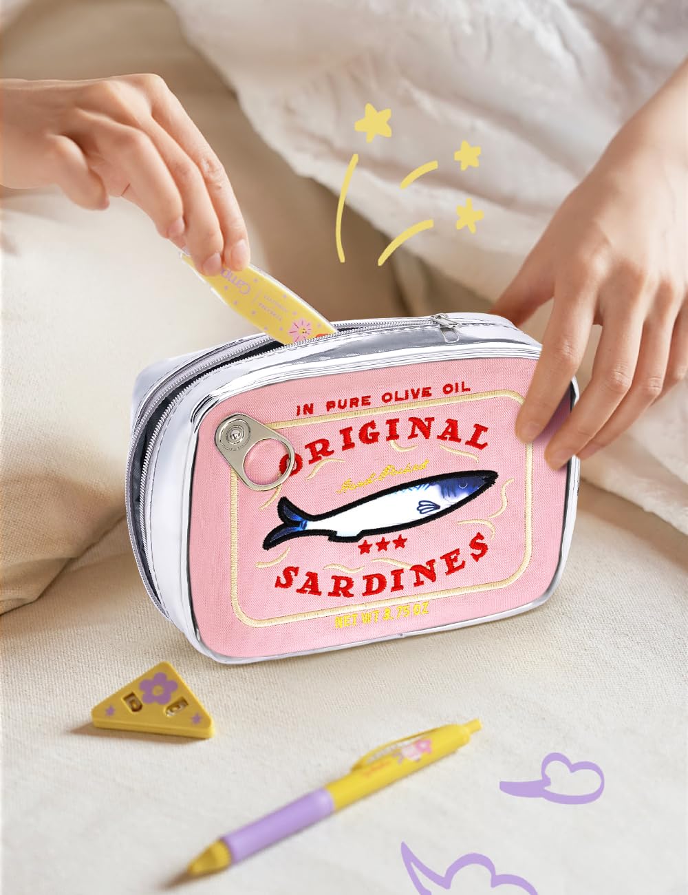 Cessfle sardine makeup bag with vivid embroidery for a cute travel pouch