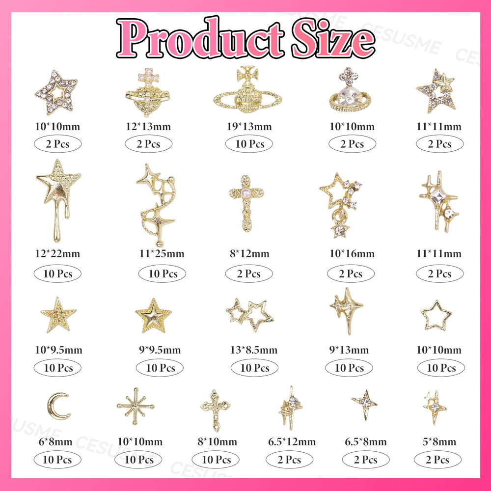 CESUSME 21-styles nail charms close-up shows varied shapes for creative, personalized nail designs