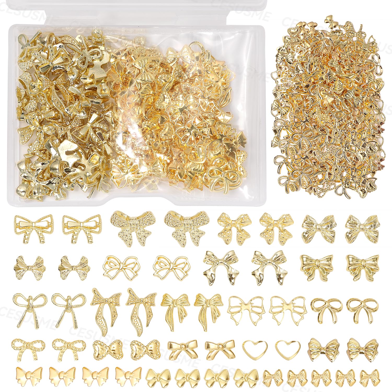 CESUSME gold bow nail charms pack offers versatile DIY nail art options