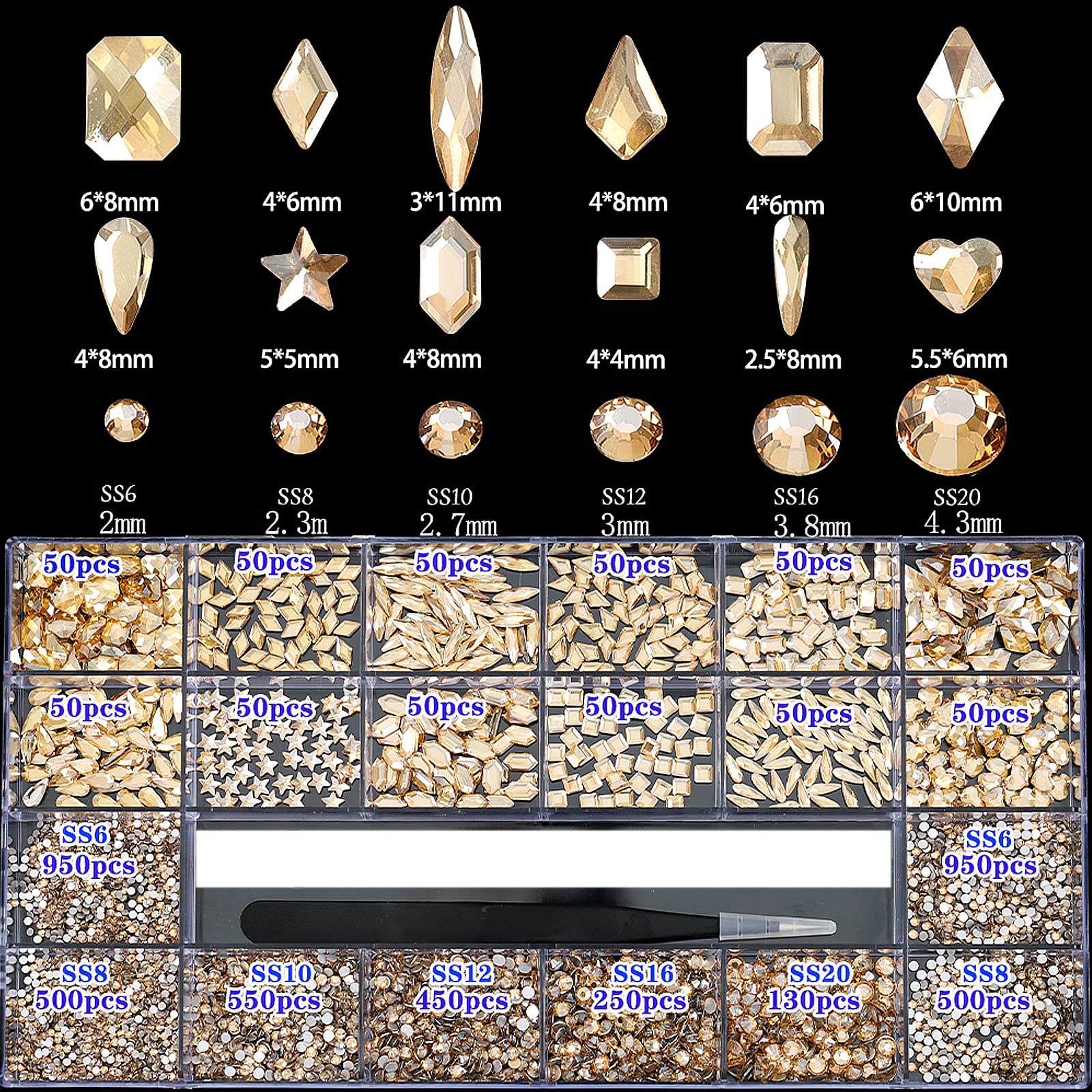CESUSME nail art rhinestones round champagne gems for glamorous designs