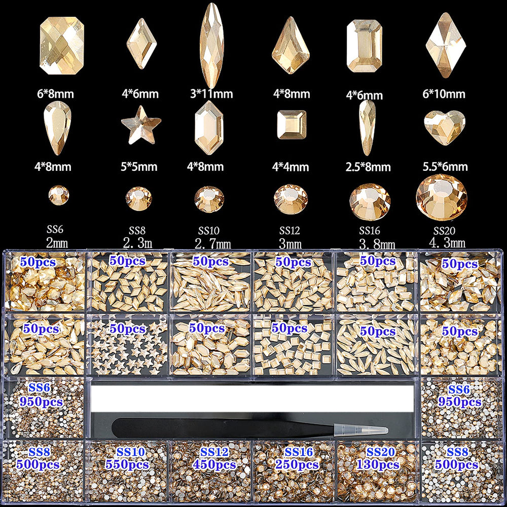 CESUSME nail art rhinestones round champagne gems for glamorous designs