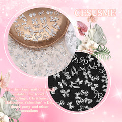 CESUSME silver bow nail charm style-4 adds subtle sparkle on natural nails