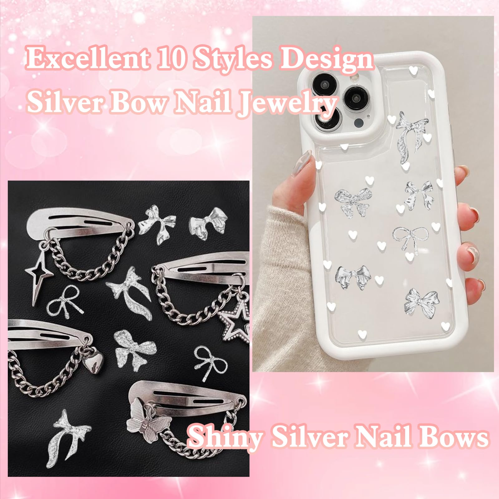 CESUSME silver bow nail charm style-6 versatile DIY accessory