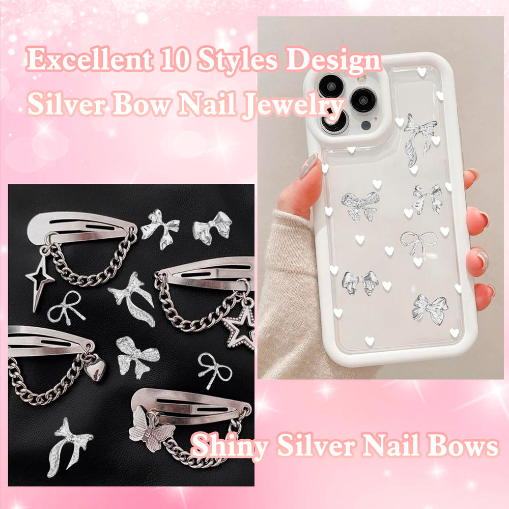 CESUSME silver bow nail charm style-6 versatile DIY accessory