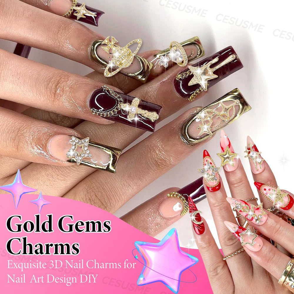CESUSME star cross moon planet charms on nails showcasing eye-catching Y2K-inspired style