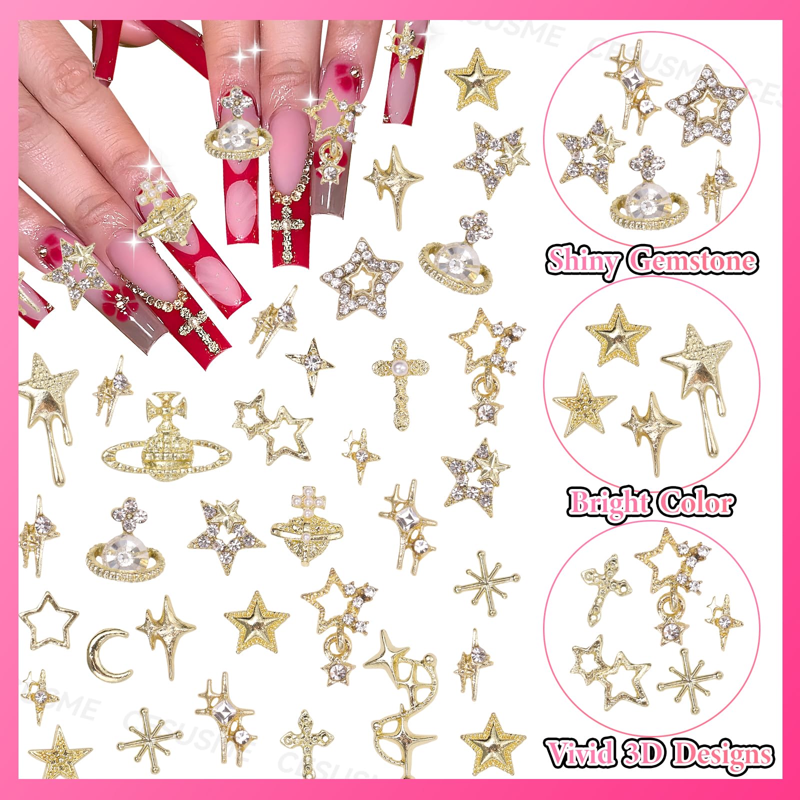 CESUSME versatile gold charms for nails and DIY projects including clothing and decor