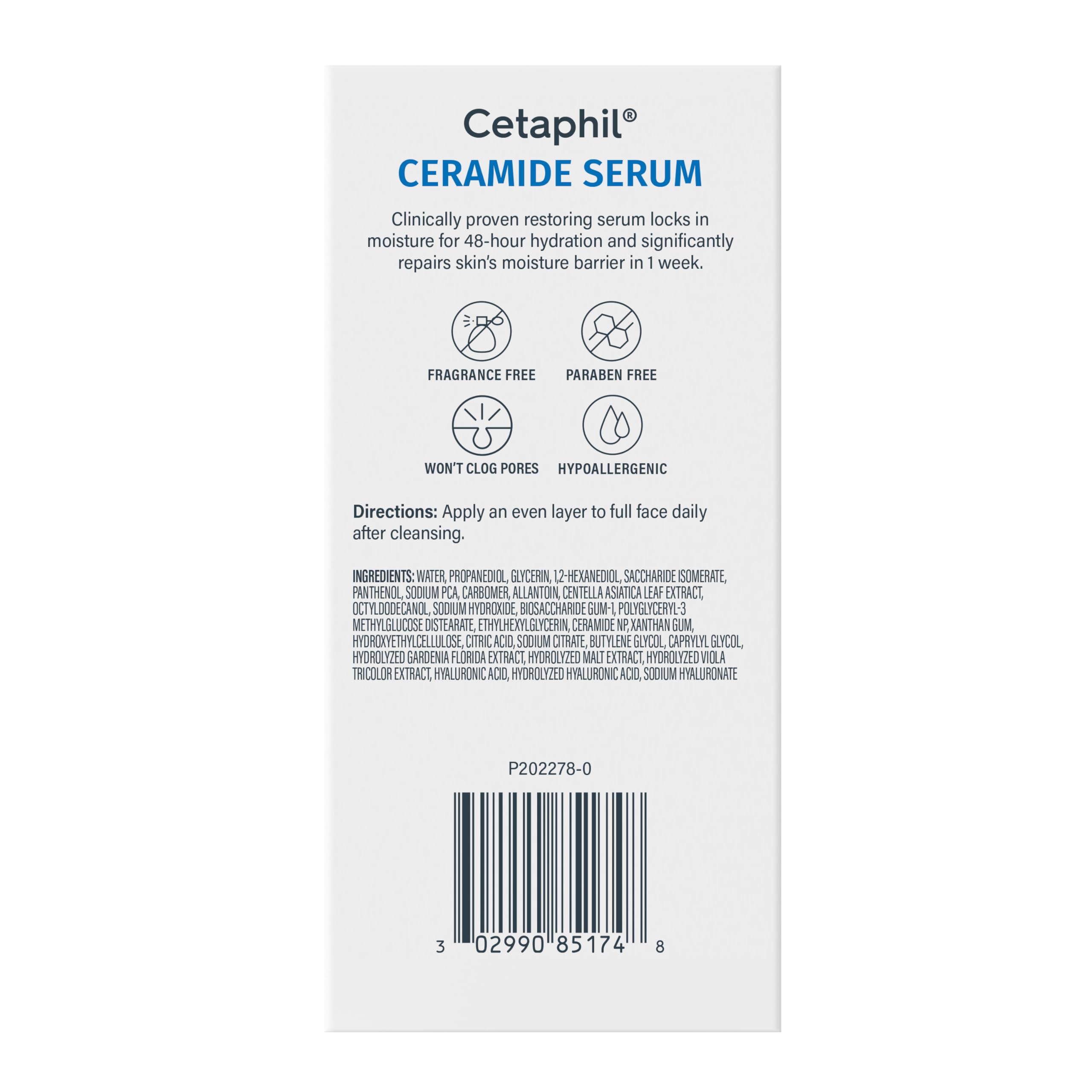 Cetaphil Ceramide Serum ingredient-focused shot underscores ceramides and centella asiatica benefits.