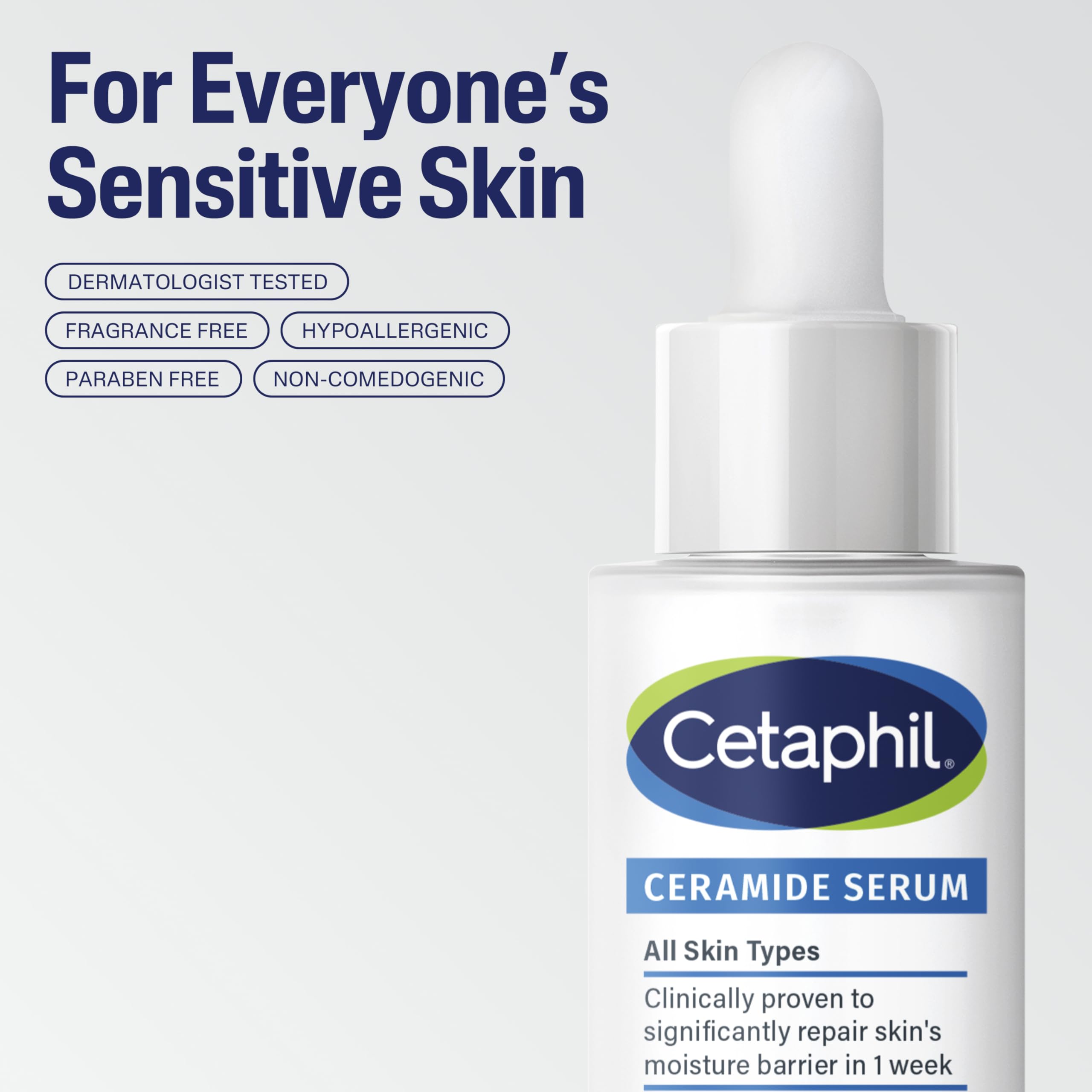 Cetaphil Ceramide Serum on skin suggests hydration and a subtle glow after use.