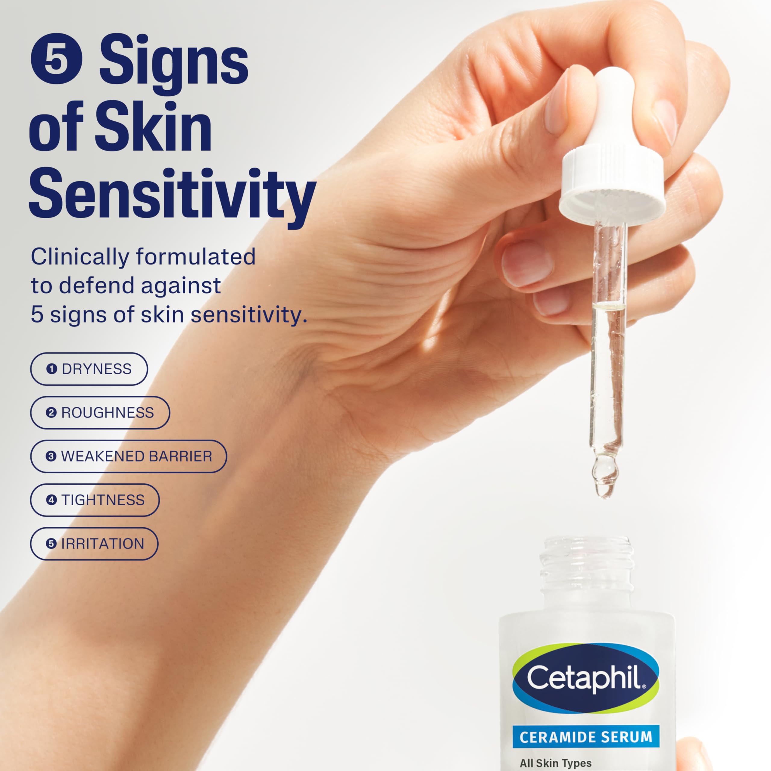Cetaphil Ceramide Serum texture swatch demonstrates light, non-greasy finish ideal for daytime use.