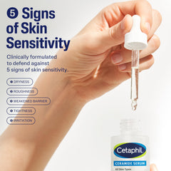 Cetaphil Ceramide Serum texture swatch demonstrates light, non-greasy finish ideal for daytime use.