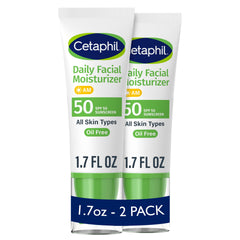 Cetaphil Daily Facial Moisturizer SPF 50 bottle demonstrates lightweight hydration and sun protection.