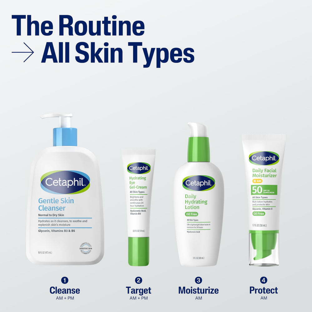 Cetaphil Daily Facial Moisturizer SPF 50 fragrance-free label suits sensitive routines.