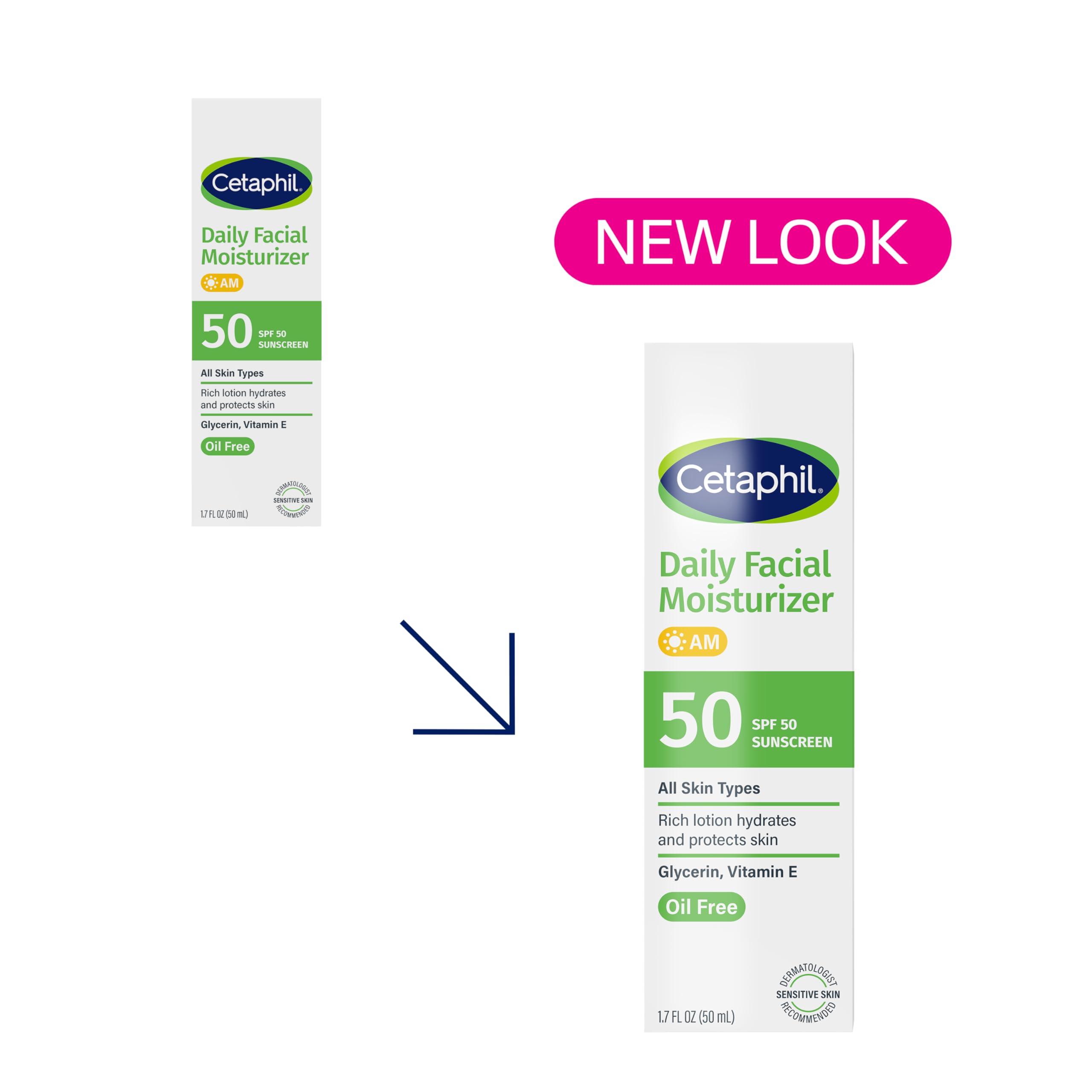 Cetaphil Daily Moisturizer SPF 50 spreads smoothly, absorbs quickly, leaving no greasy residue.