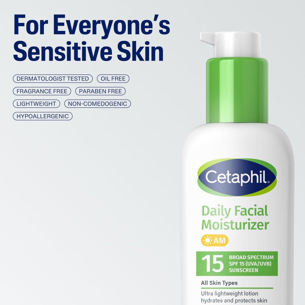 Glycerin and emollients in Cetaphil SPF 15 moisturizer for lasting hydration.