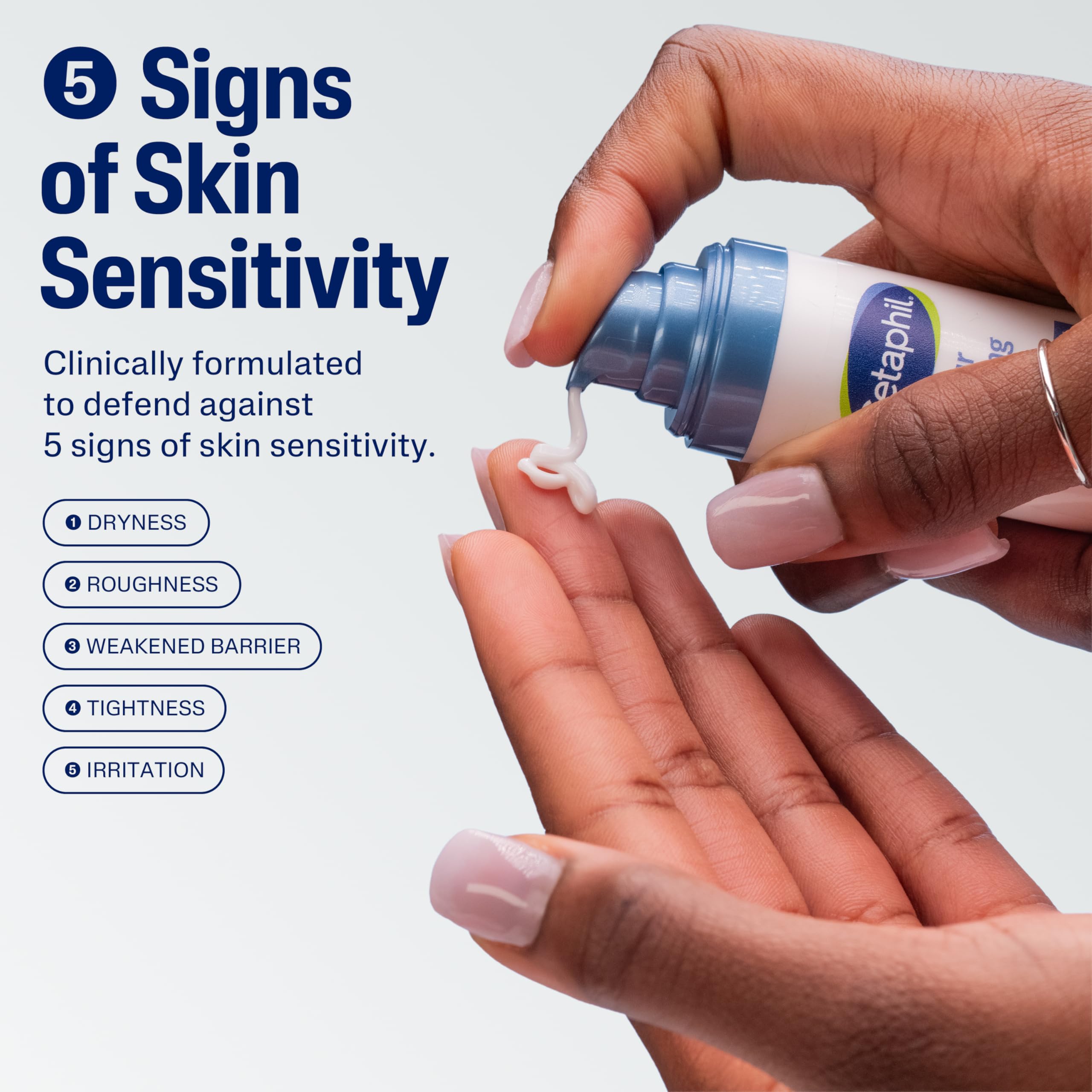 Cetaphil Deep Hydration serum label highlights fragrance-free formula for sensitive skin.