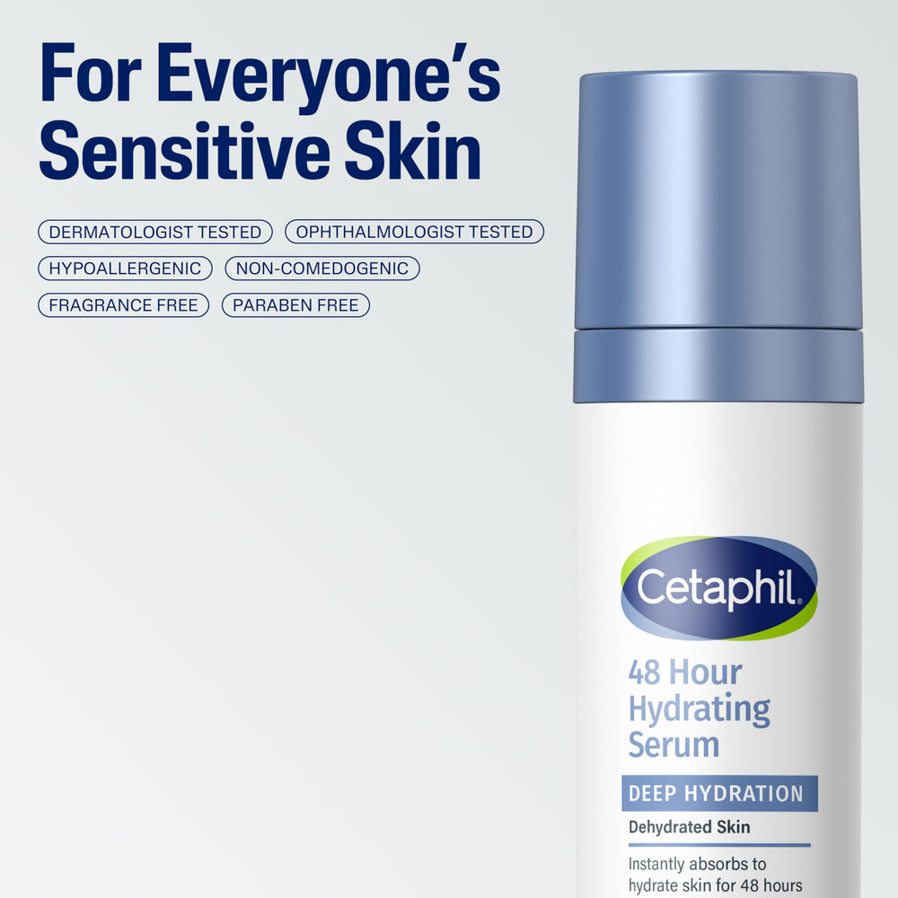 Cetaphil Deep Hydration vitamin-b5 shot implies soothing, replenishing benefits.