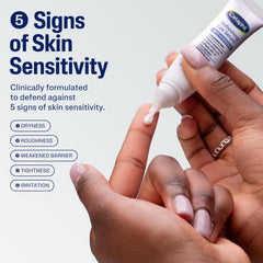 Close-up of serum drops indicating lightweight, hydrating texture